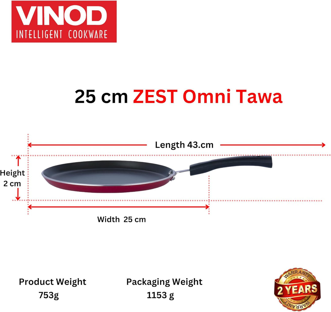 Vinod Cookware Zest Dosa Tawa Dosa Antihaftbeschichtung, Induktionsgeeignet, 25 cm, Rot / Schwarz 25