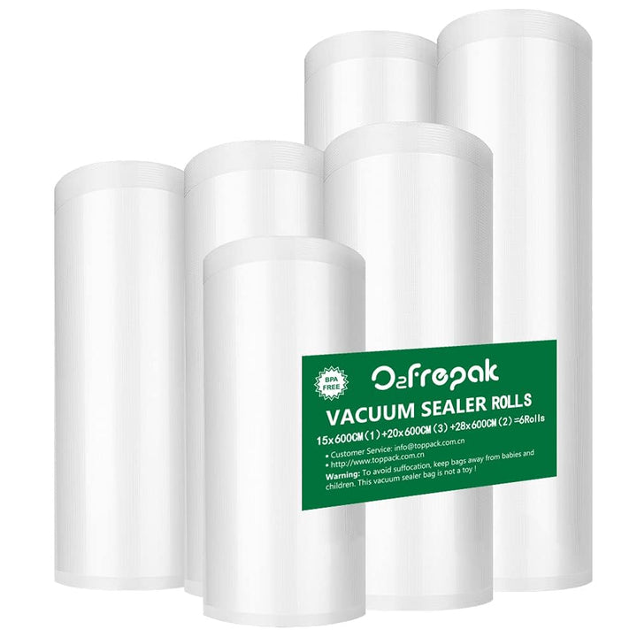 O2frepak 6 Folienrollen 15x600cm(1) und20x600cm(3) und28x600cm(2) Vakuumierrollen für Lebensmittel,B