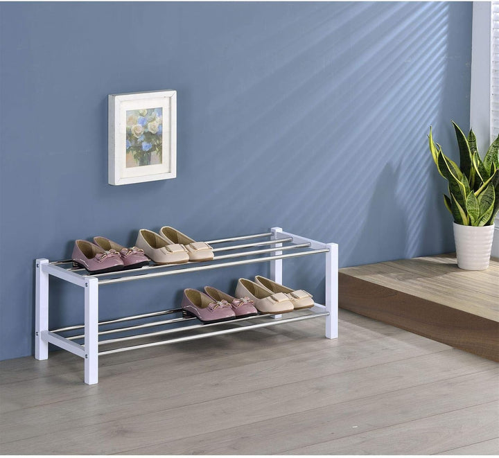 IDIMEX Schuhregal Dublin mit 2 Ablagen in weiss. Robustes Metallregal mit edel verchromter Schuhabla