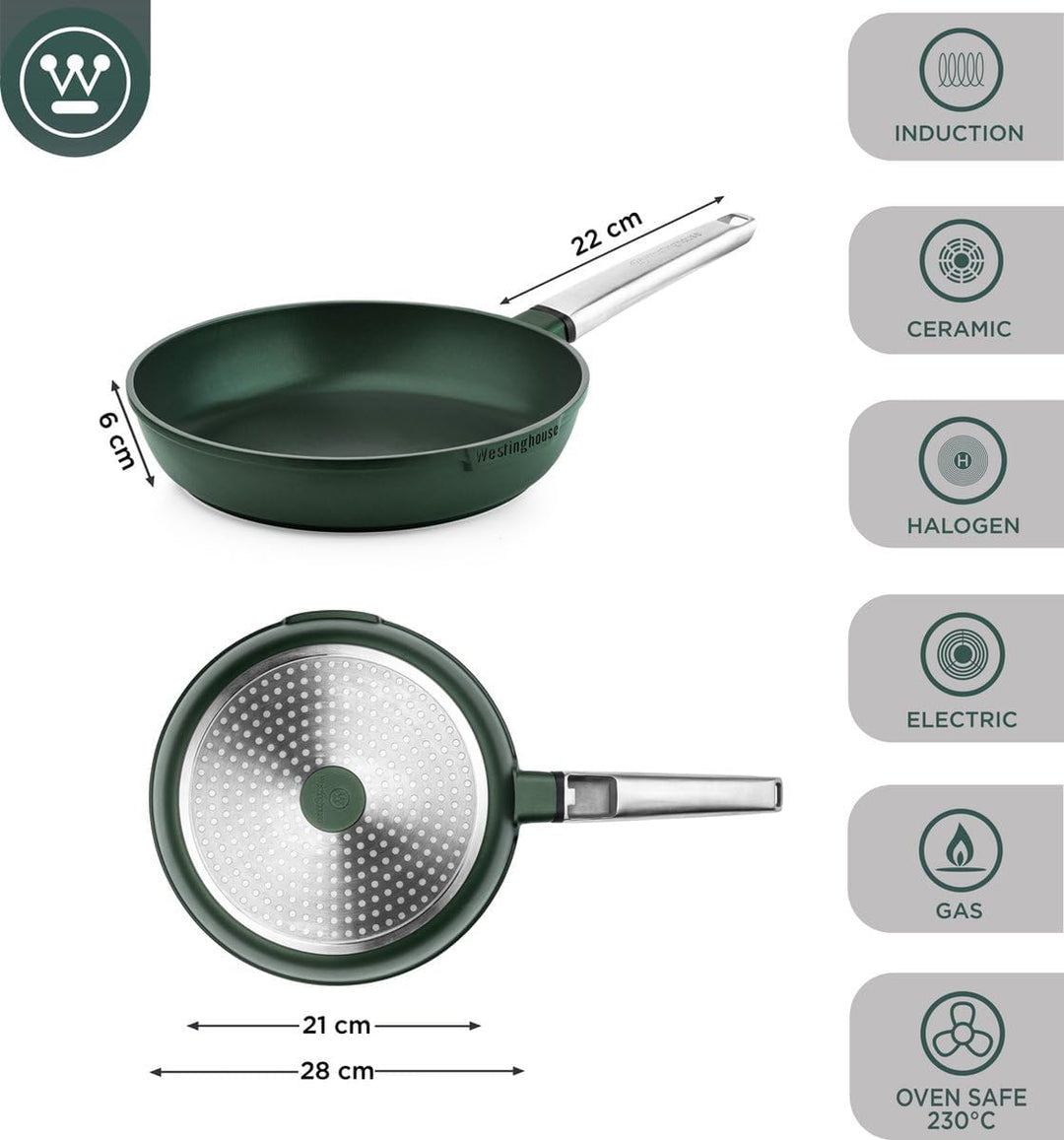 Westinghouse PERFORMANCE SERIES Bratpfanne, Beschichtete Pfanne 28 cm Induktion, Für alle Herdarten,