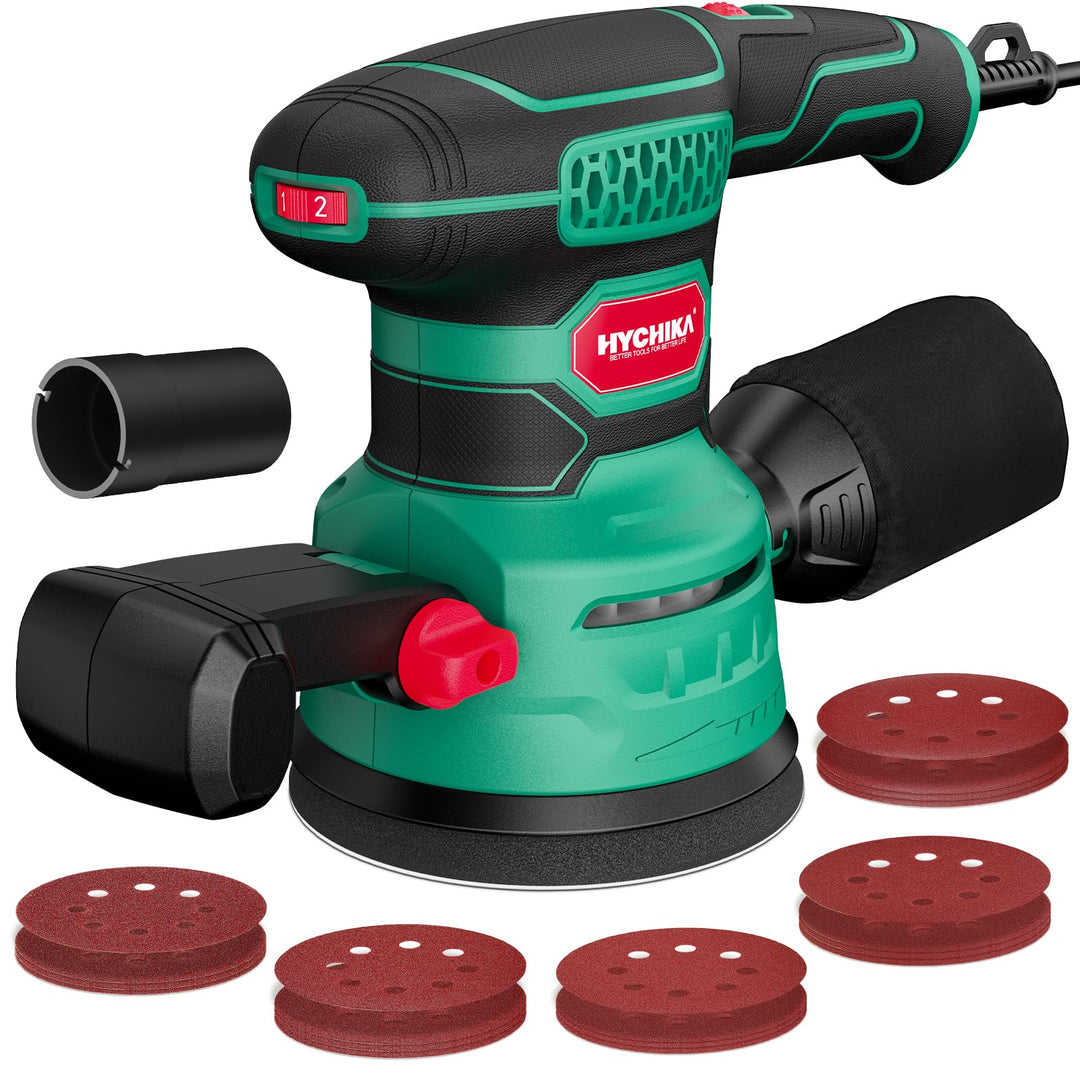 HYCHIKA 450W Exzenterschleifer 125mm, 6 Geschwindigkeiten 6000-12000OPM, effizientes Staubauffangsys