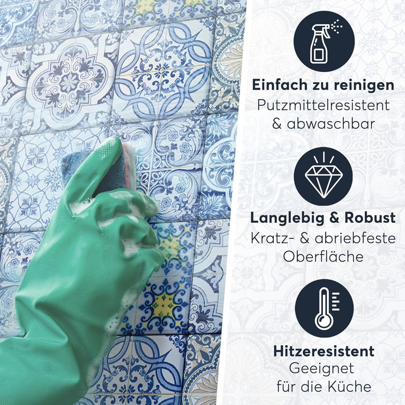 40 Stück Fliesenfolie für Bad und Küche 10x10 cm - Mosaikfliesen, Fliesensticker - Stickerfliesen, F
