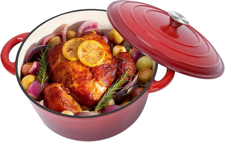 GFTIME Ø28cm Emaille Gusseisen Schmortopf mit Deckel,Dutch Oven für Zuhause, Küche, Gusseisen Bräter