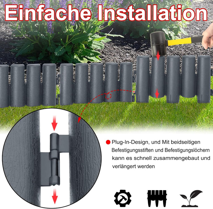 Aufun 30er Set Kunststoff Rasenkante Länge 8,4m Holz Optik Garden Border aus Polypropylen, Beetumran