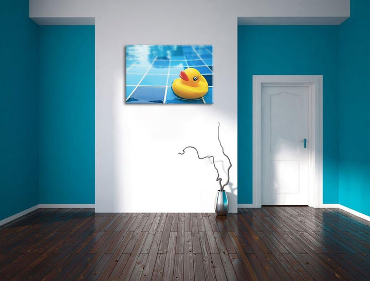 Quietsche Ente im Bad Format: 100x70 auf Leinwand, XXL riesige Bilder fertig gerahmt mit Keilrahmen,