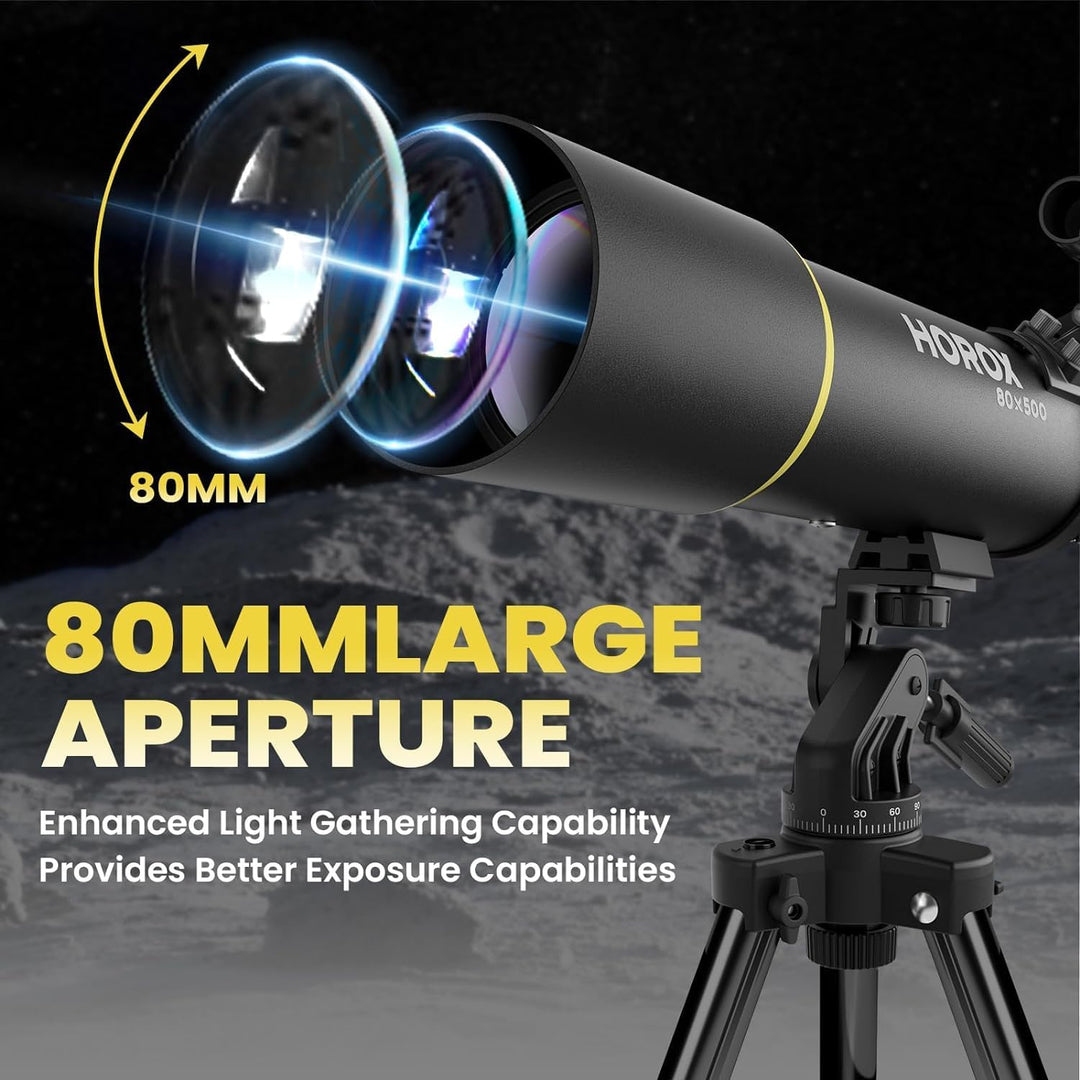 Teleskop 80mm Öffnung 500mm Refraktor Teleskop für Erwachsene, Teleskop für Kinder Anfänger w. Pro S