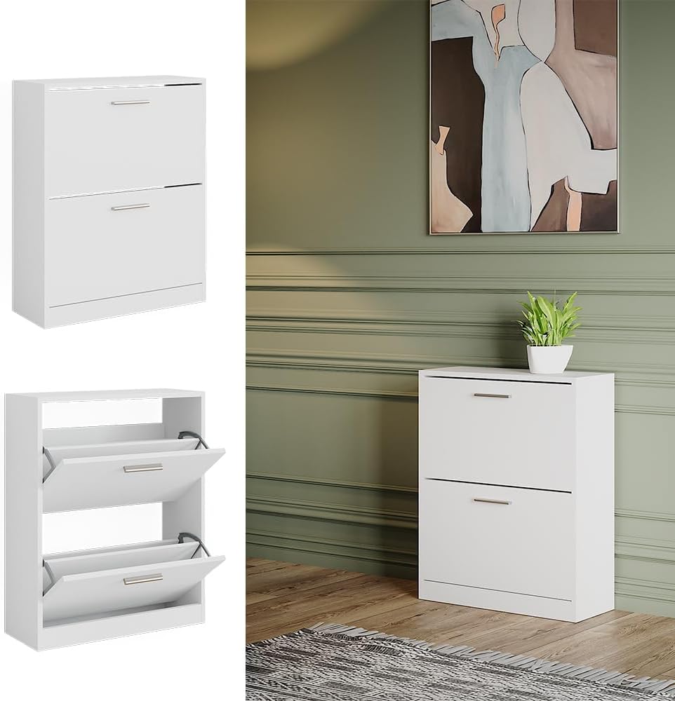 Vicco Schuhschrank Gizmo, Weiss, 59 x 72.5 cm 2 Fächern, zur Aufbewahrung von Schuhen und kombinierb