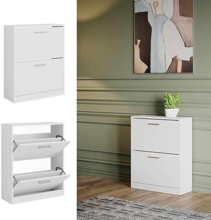 Vicco Schuhschrank Gizmo, Weiss, 59 x 72.5 cm 2 Fächern, zur Aufbewahrung von Schuhen und kombinierb