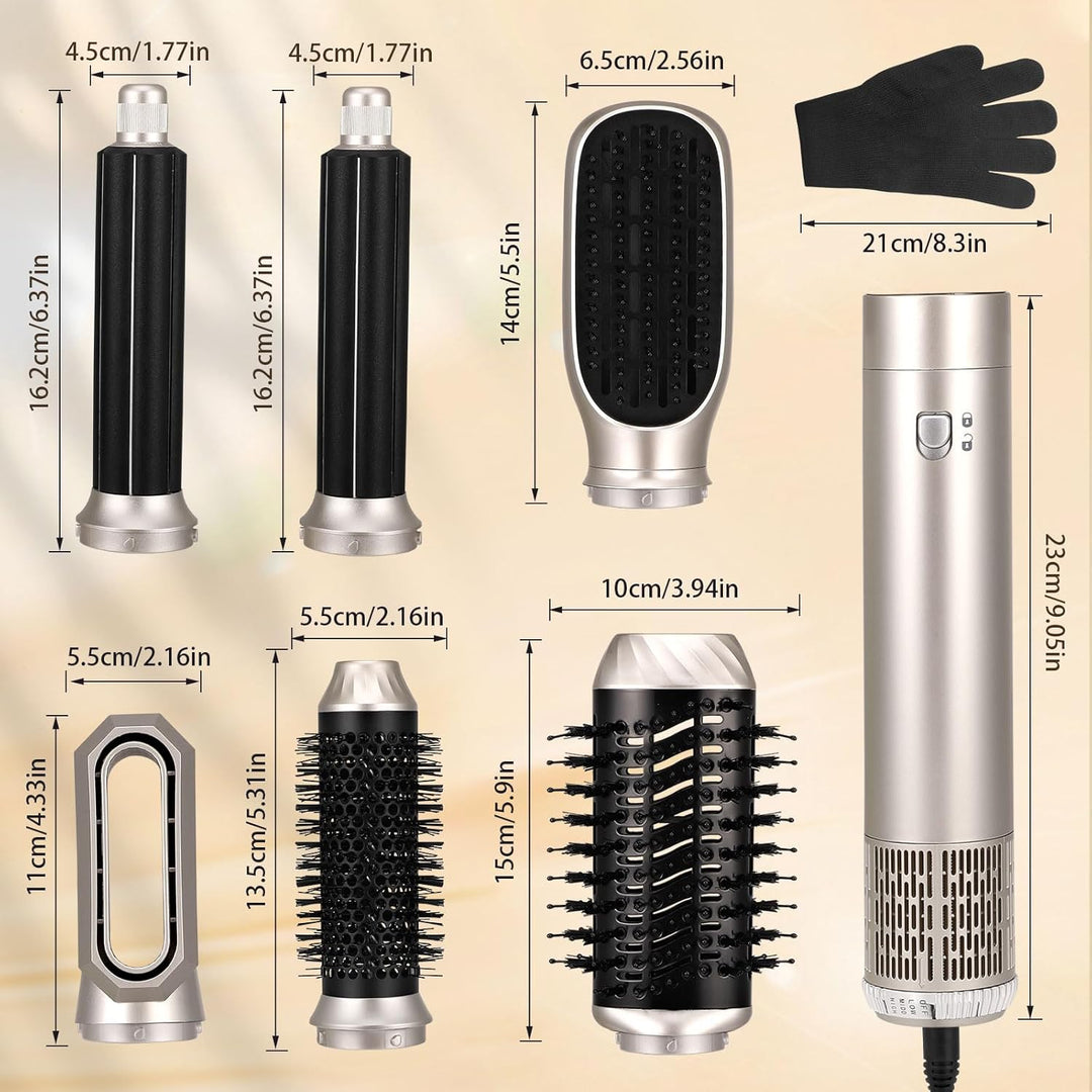 6 in 1 Haartrockner Warmluftbürste Set, Air Styler mit 6 Aufsätze zum Trocknen, Glätten, Volumen und