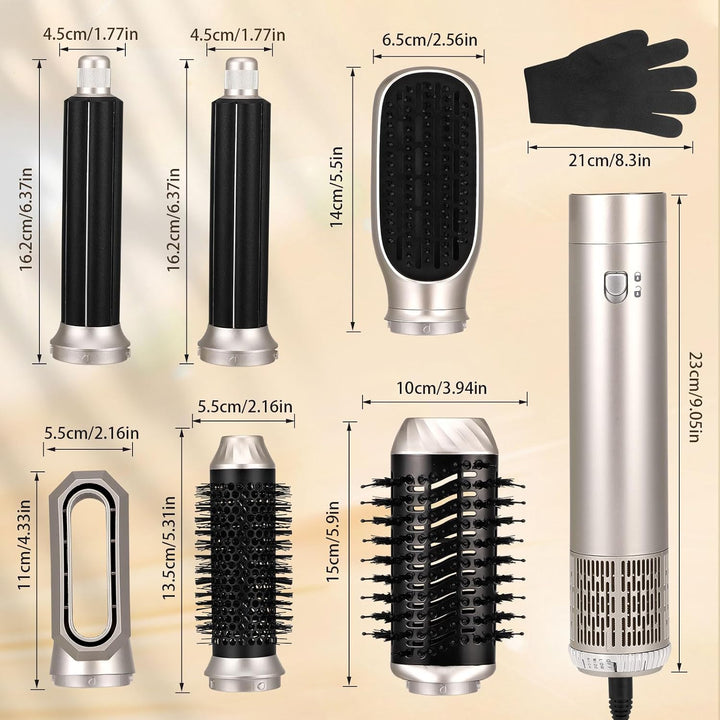 6 in 1 Haartrockner Warmluftbürste Set, Air Styler mit 6 Aufsätze zum Trocknen, Glätten, Volumen und