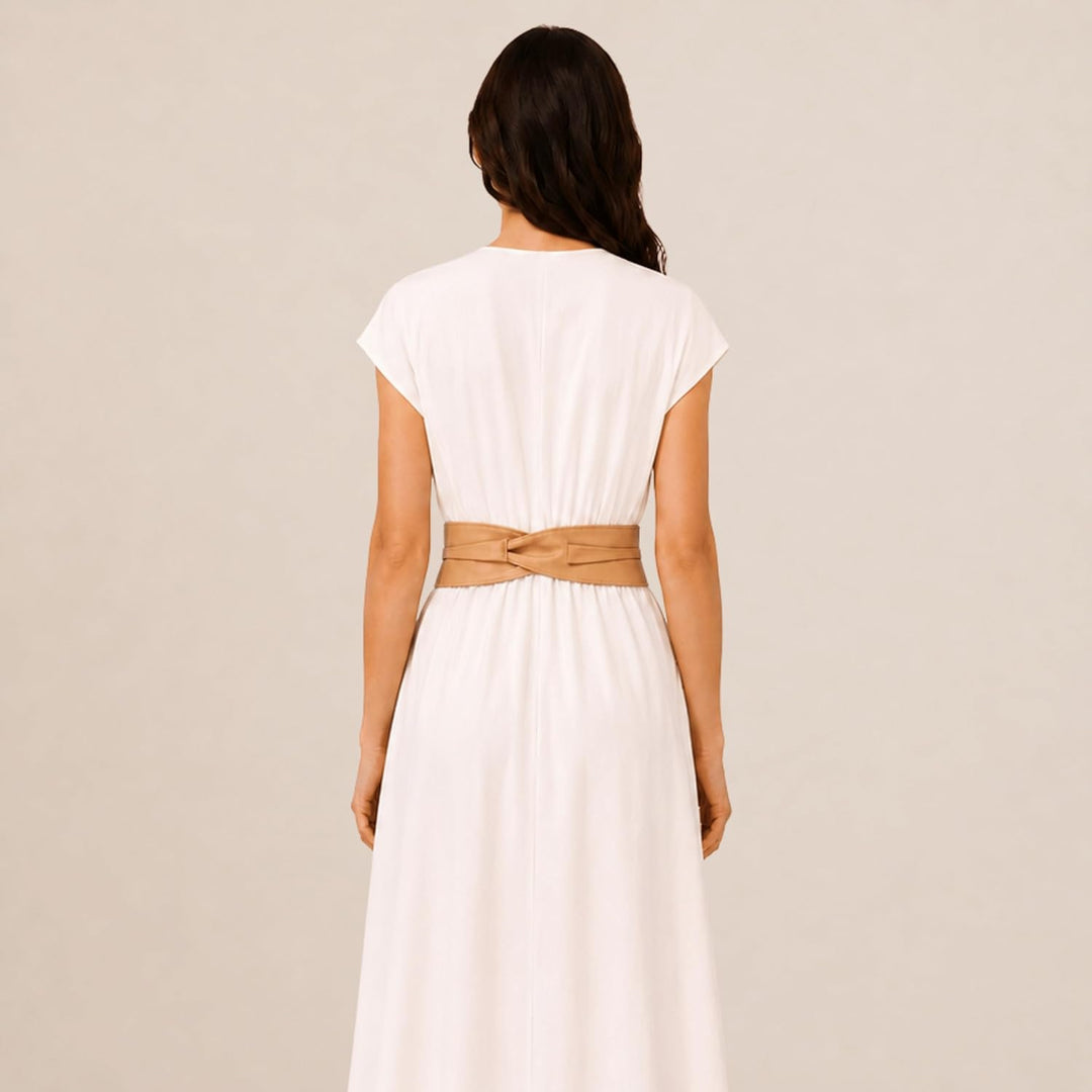 FASHIONGEN - Echtem Rindsleder Vollnarbenleder Obi Gürtel für Damen, Bindgürtel, CASSIANE Beige S-M,