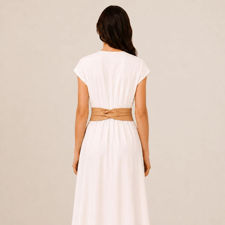 FASHIONGEN - Echtem Rindsleder Vollnarbenleder Obi Gürtel für Damen, Bindgürtel, CASSIANE Beige S-M,