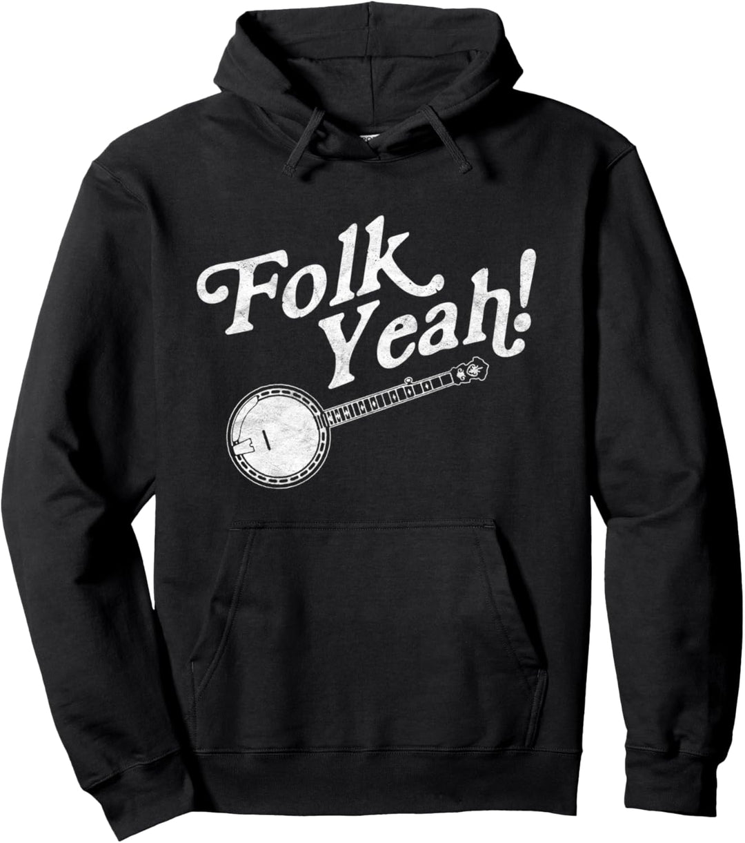 Folk Yeah! Retro Funny Banjo & Acoustic Music Graphic Pullover Hoodie