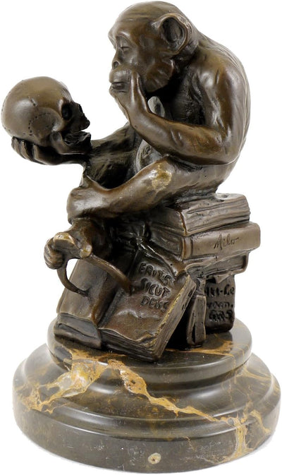 Wolfgang Hugo Rheinhold - Skulptur AFFE mit Schädel in Bronze - signiert Milo - Kunst Kaufen - Skulp