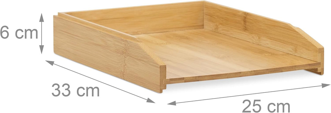 Relaxdays, Natur Dokumentenablage, stapelbar, DIN A4 Papier, Büro, Schreibtisch, Briefablage aus Bam