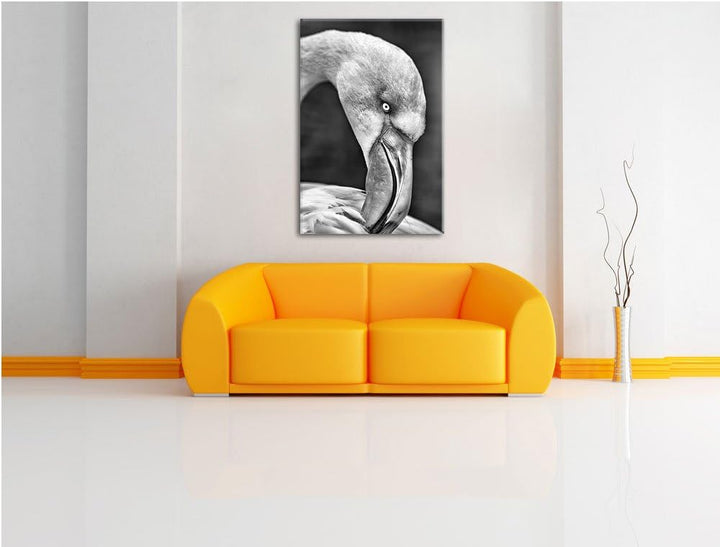 Pixxprint Flamingo beim Putzen als Leinwandbild/Grösse: 100x70 cm/Wandbild/Kunstdruck/fertig bespann