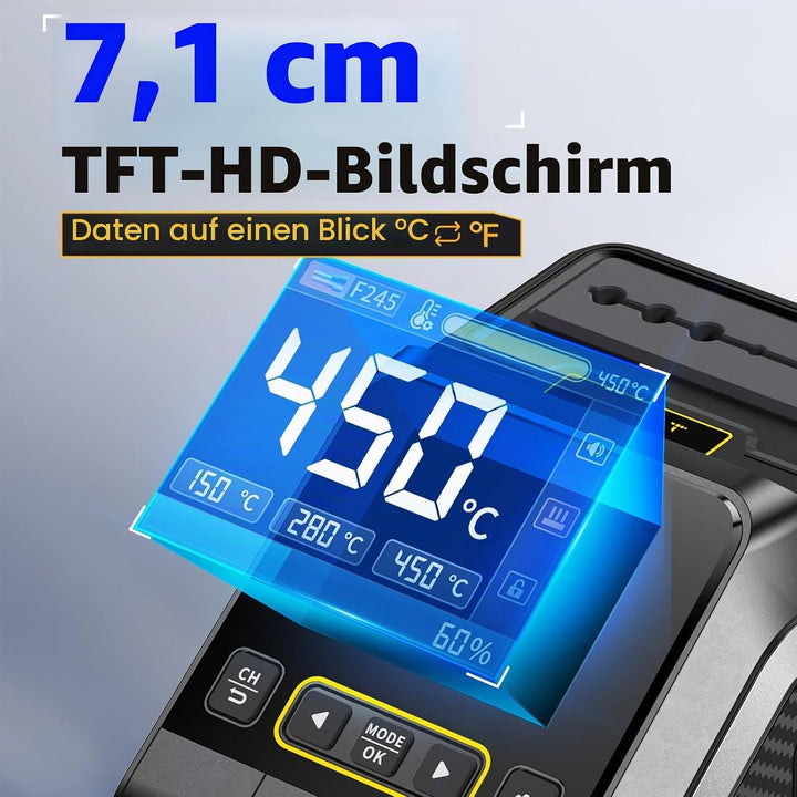 DEWIN Lötstationen, 200W Lötkolben Station 100-450℃ Digital Display Automatischer Ruhezustand und Ka