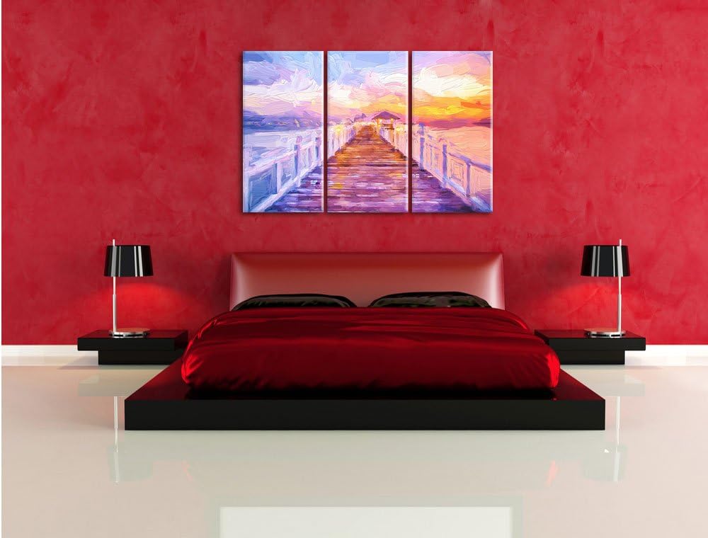 Pixxprint Steg ins Meer bei Sonnenuntergang als Leinwandbild/Grösse: 3 Teilig (120x80) cm/Wandbild/K