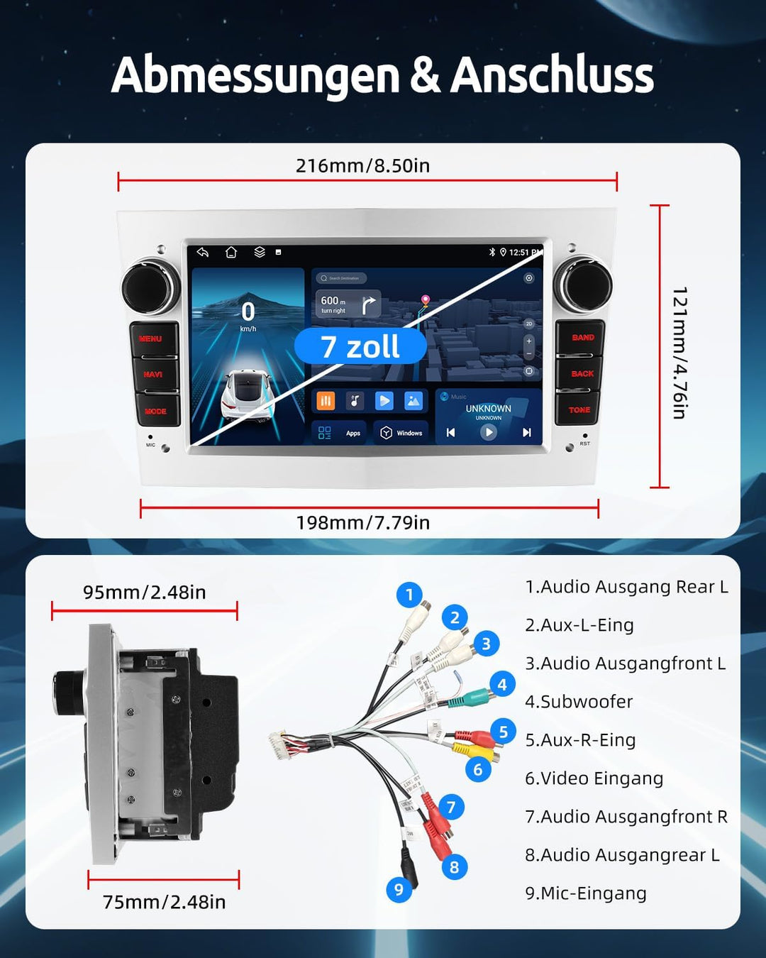 ESSGOO 2+64G Wireless Autoradio Android 14 mit Carplay und Android Auto Für Opel Astra H Corsa C/D V