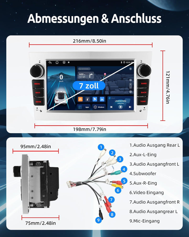 ESSGOO 2+64G Wireless Autoradio Android 14 mit Carplay und Android Auto Für Opel Astra H Corsa C/D V