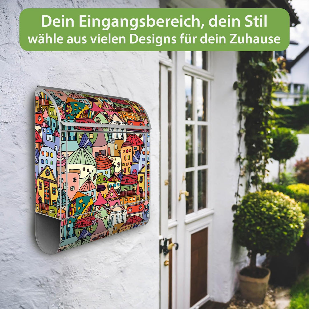 banjado Design Briefkasten personalisiert 38,5x46,5x13cm &amp; 2 Schlüssel - Briefkasten Stahl Weiss Zei