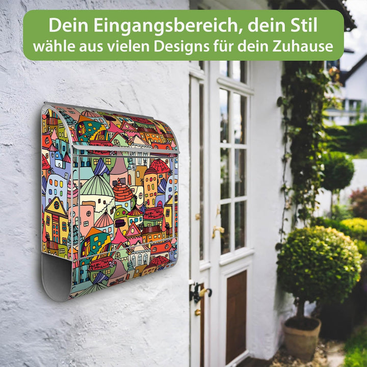 banjado Design Briefkasten personalisiert 38,5x46,5x13cm &amp; 2 Schlüssel - Briefkasten Stahl Weiss Zei