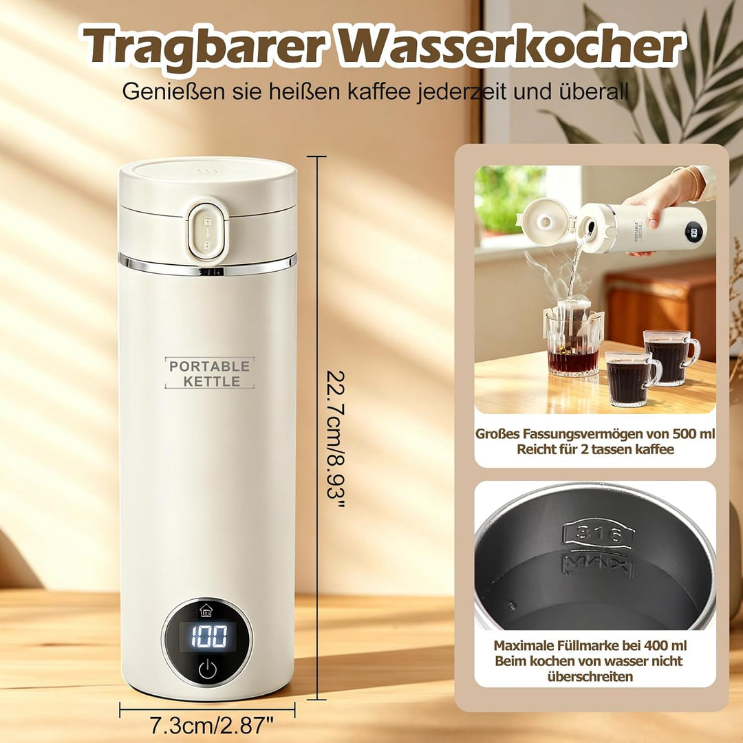 Reise Elektrisch Wasserkocher mit Temperatureinstellung, 500ML Flaschenwärmer Baby Unterwegs Mini Wa