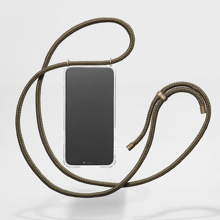 KNOK Premium Handykette für Apple iPhone 16 Pro Max, Olive, transparent | Silikonhülle mit fest verb