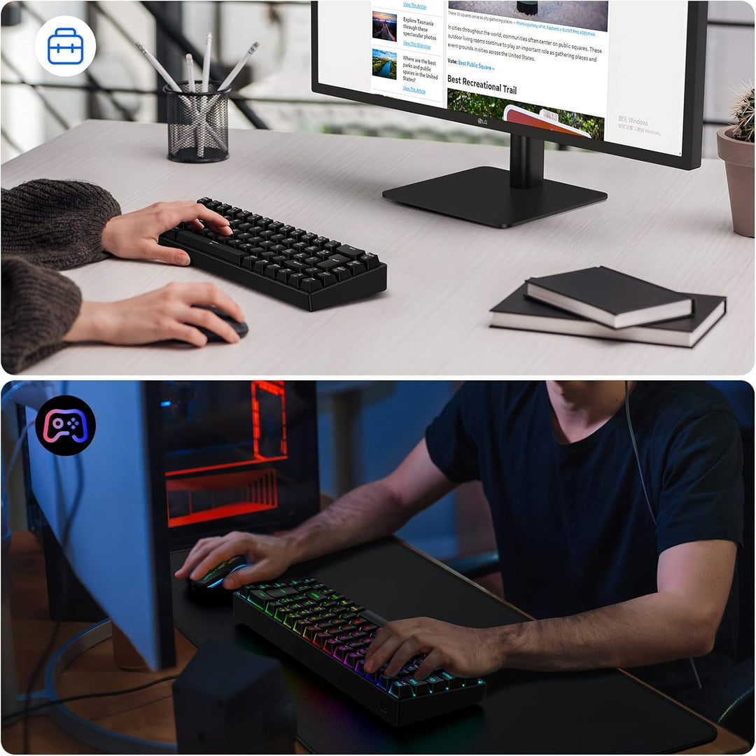 TECURS Gaming Tastatur Kabellos, Mechanische Tastatur RGB QWERTZ (German Layout) mit Rote Schalter f