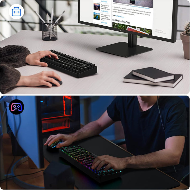 TECURS Gaming Tastatur Kabellos, Mechanische Tastatur RGB QWERTZ (German Layout) mit Rote Schalter f