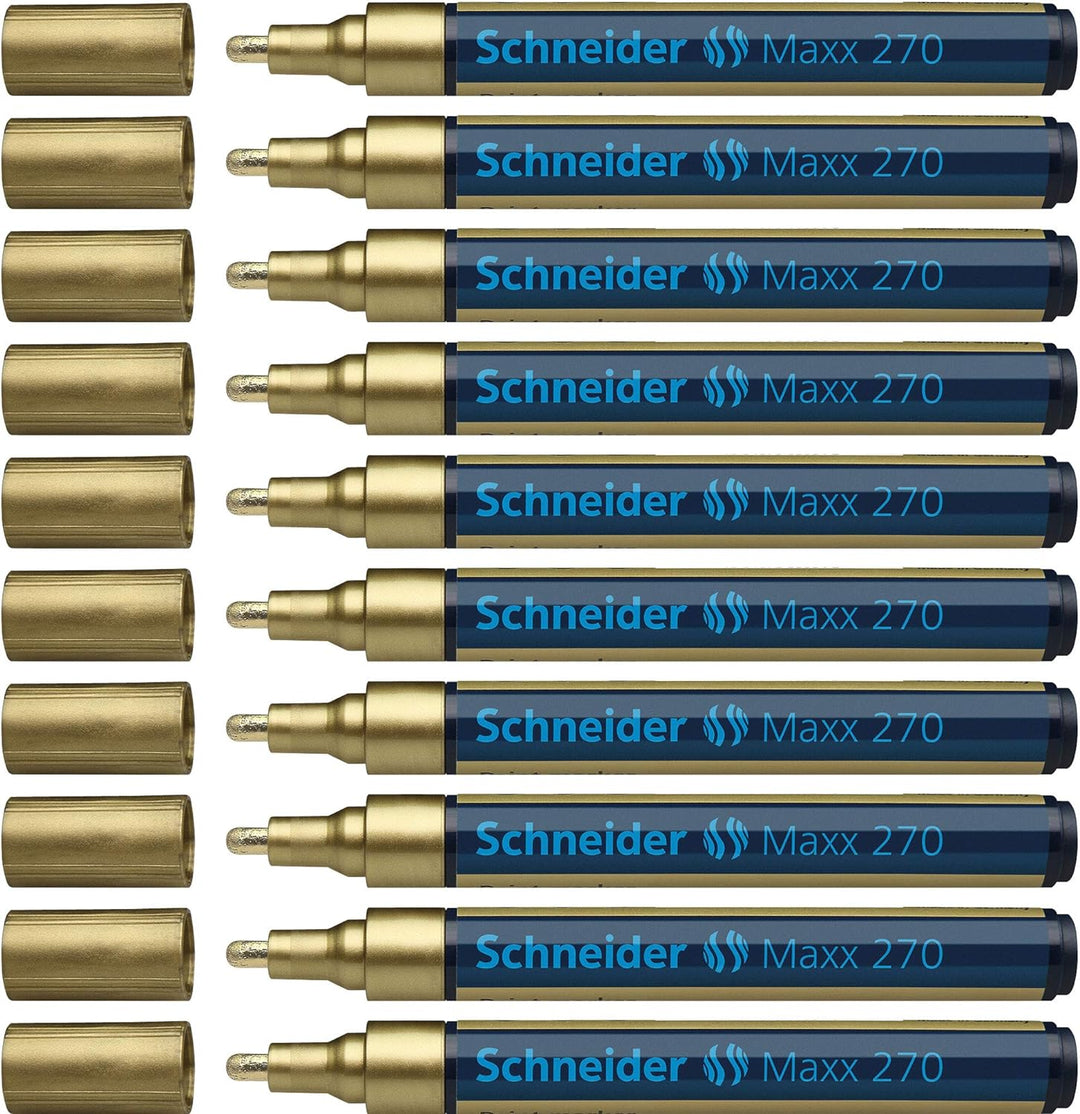 Schneider Maxx 270 Lackmarker (Rundspitze, Spitze austauschbar, 1 - 3 mm) 10er Packung gold, gold