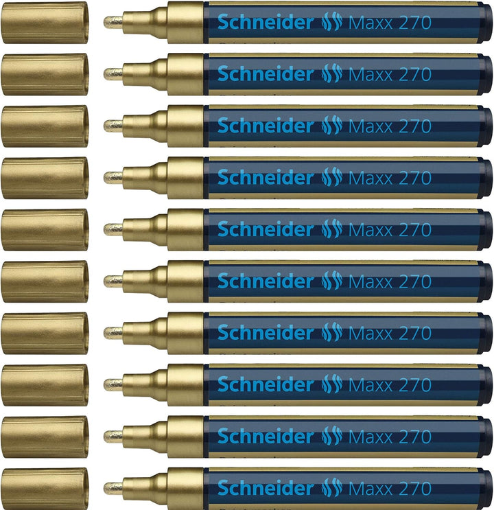 Schneider Maxx 270 Lackmarker (Rundspitze, Spitze austauschbar, 1 - 3 mm) 10er Packung gold, gold