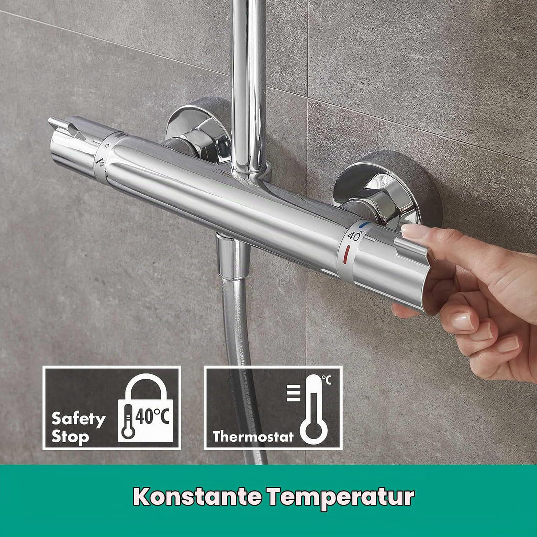 hansgrohe wassersparendes Duschsystem Croma 220 (Regendusche mit 4 Strahlarten, Duschkopf, Duschstan