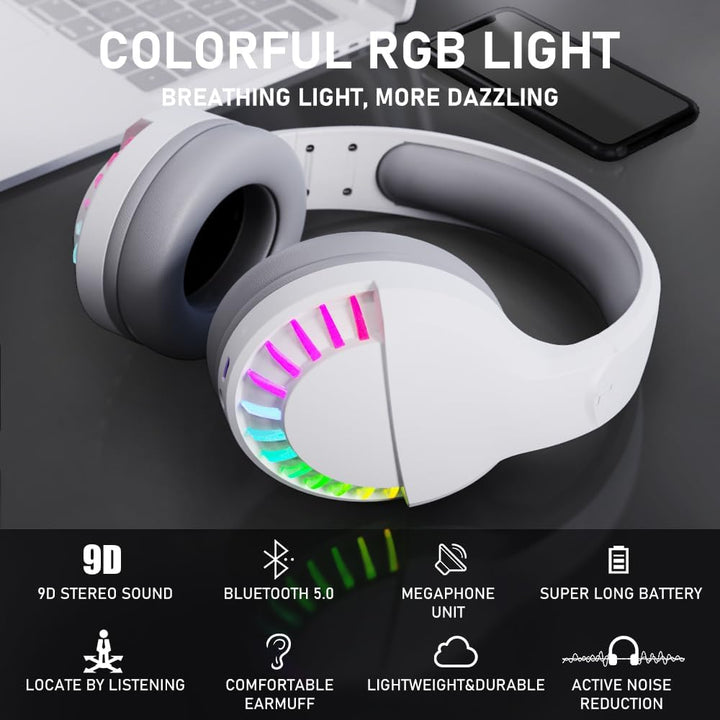 Kabellose Bluetooth-Kopfhörer Over Ear, kabelloser&kabelgebundener Dualmodus, RGB-Kopfhörer mit Gerä