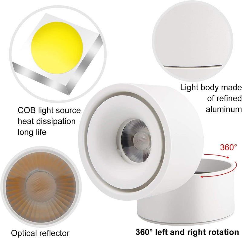 CPROSP 10W LED Spot Runner Aufbauleuchte Deckenleuchte Deckenspots COB Lampe, 360° Drehbar (Natürlic