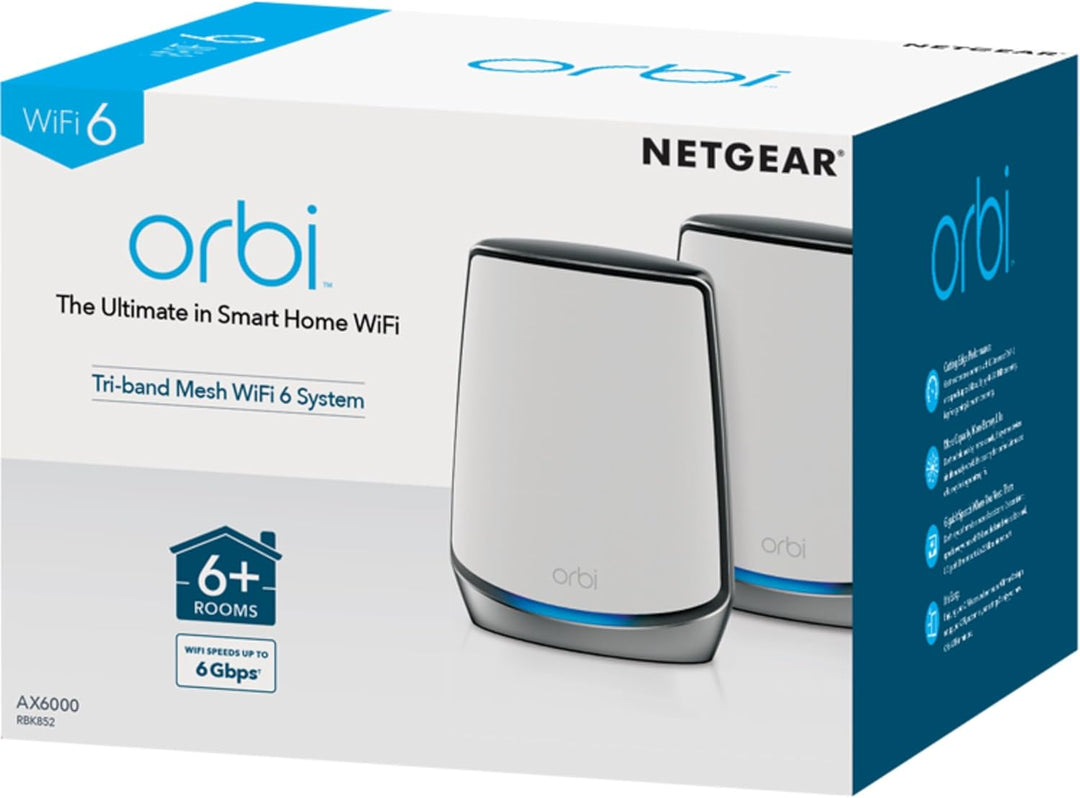 NETGEAR Orbi WiFi 6 Mesh WLAN System RBK852 (WiFi 6 Router + Satellit Repeater, TriBand Mesh AX6000,