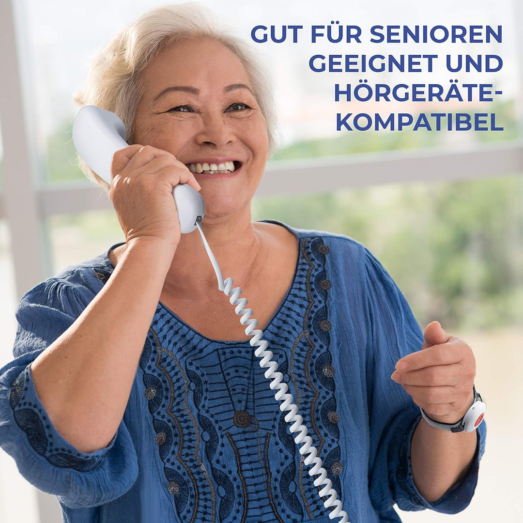 Maxcom KXTSOS: Seniorentelefon, schnurgebundenes Festnetztelefon mit 2 Armband- und 2 Umhängesender,