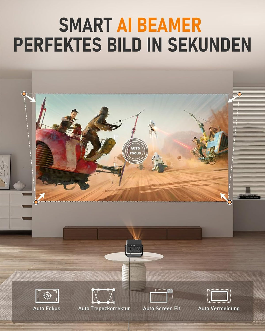 Smart Mini Beamer 【Netflix Offiziell ＆ Autofokus / 6D Trapezkorrektur 】 28000L WiFi6 Bluetooth Beame