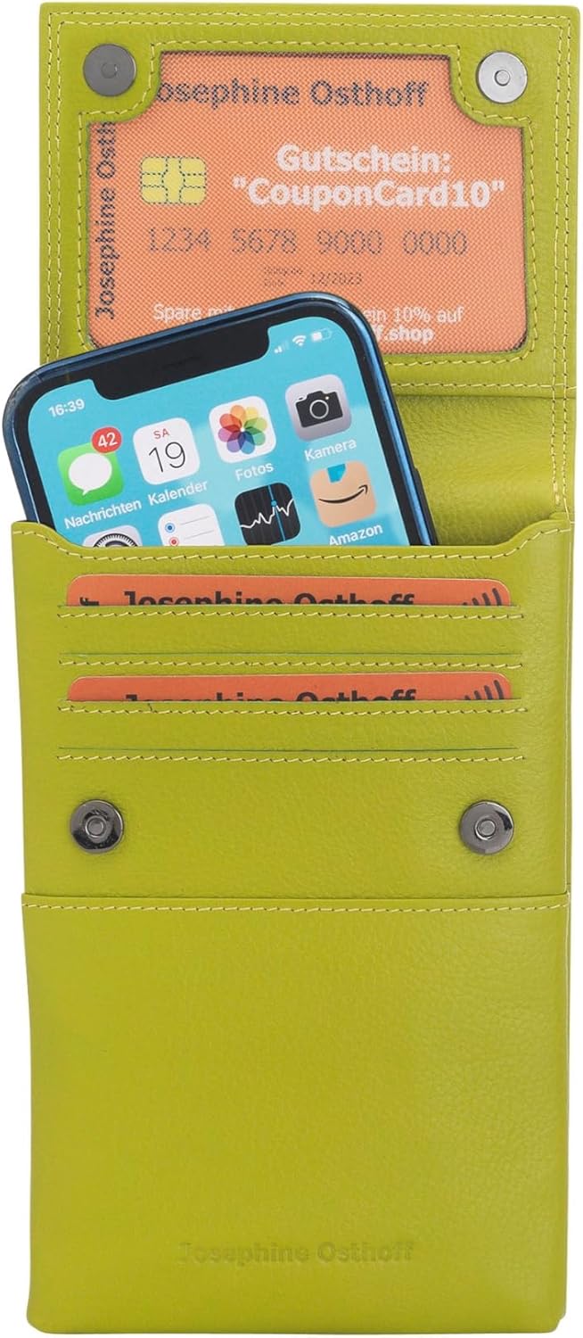 Josephine Osthoff Handy Umhängetasche mit Karten- und Sichtfach, handgemacht aus 100% Echtleder, Cro