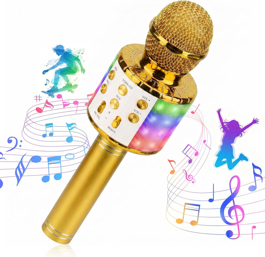 ShinePick Drahtloses Bluetooth Karaoke Mikrofon für Kinder - Tragbare LED 4 in 1 Sing Microphone für