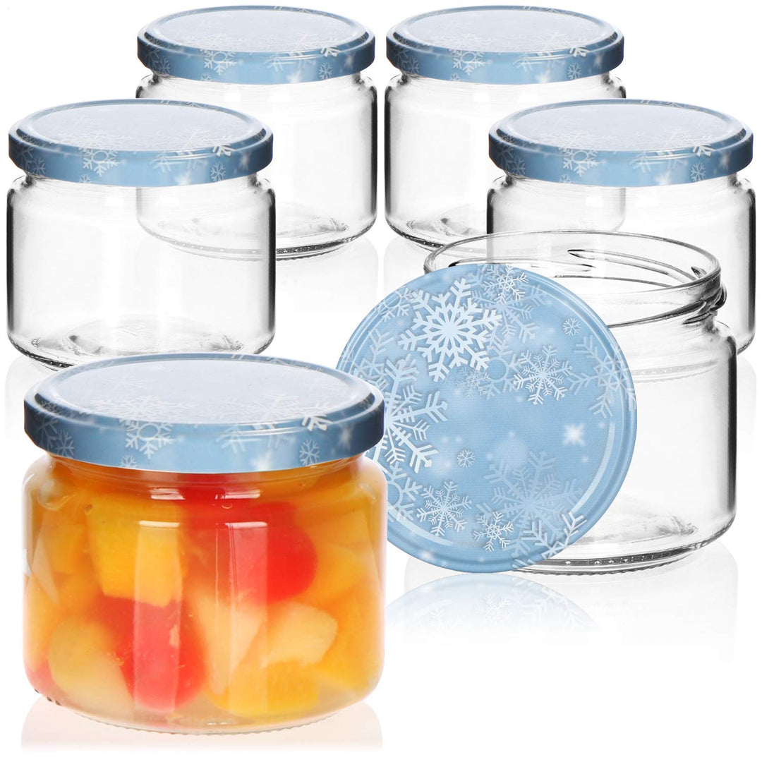 com-four® 6X Einmachgläser Winter Edition to Ø 82 mm - 330 ml mit Schraub-Deckel im winterlichen Des