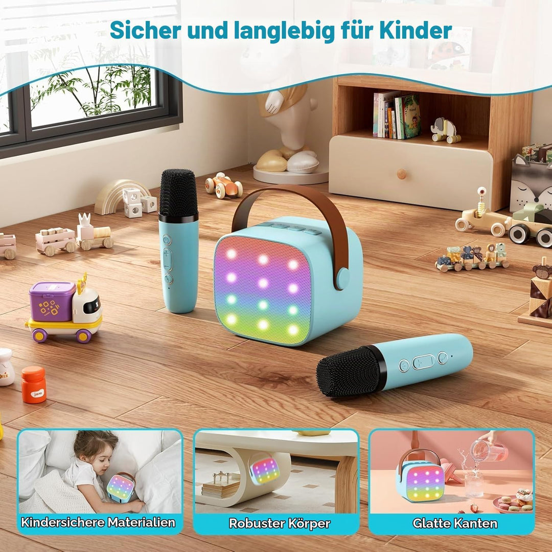 Mini-Karaoke-Maschine mit 2 kabellosen Mikrofonen, Top-Tragbare Bluetooth-Karaoke-Maschine für Kinde