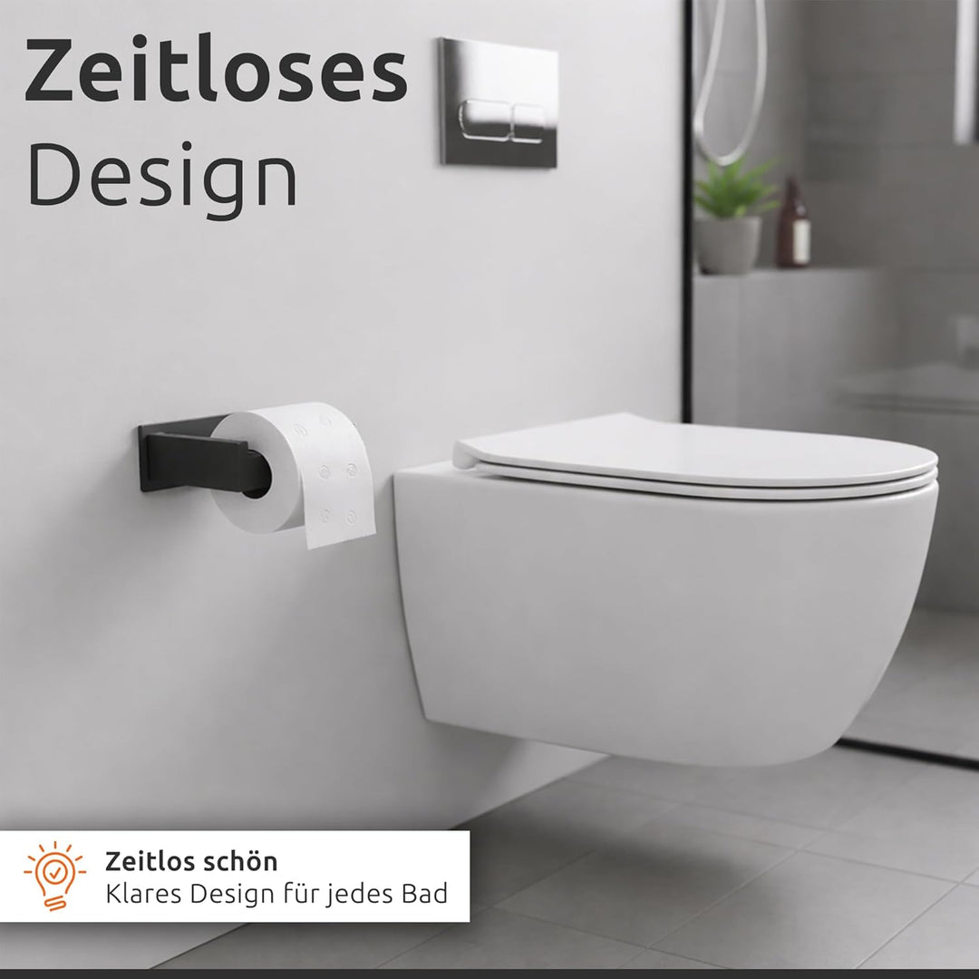 ECENCE 1x Toilettenpapierhalter + 2X Handtuchhaken ohne Bohren, Badezimmerset selbstklebend Schwarz