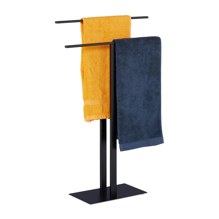 Relaxdays Handtuchständer, 2 Stangen, freistehend, Badezimmer, Eisen, Doppelhandtuchhalter HBT: 82 x