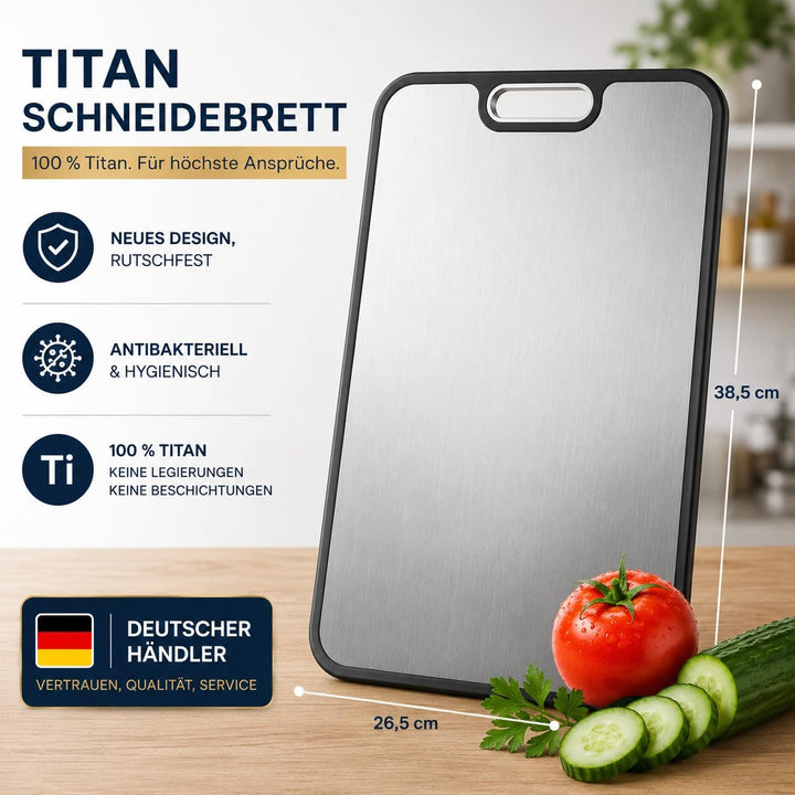 NYGRO Schneidebrett Titan - Antibakteriell, Nickelfrei, Hygienisch, Rutschfest | 100% Titan Schneide