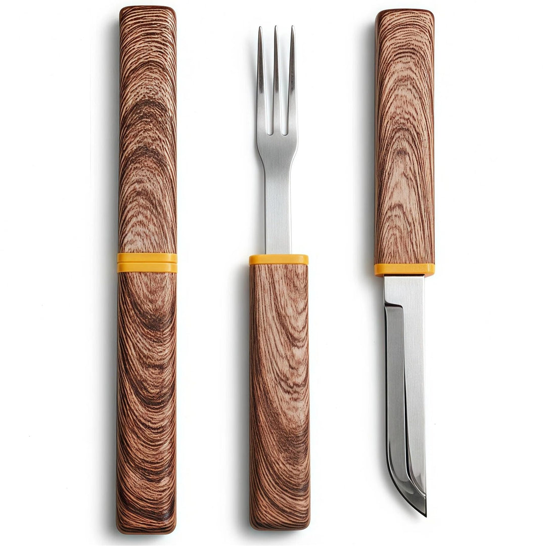 Reisebesteck Set, 2-teilig, Messer und Gabel 2-in-1 Trennbar, Edelstahl Besteck to go mit Etui für L