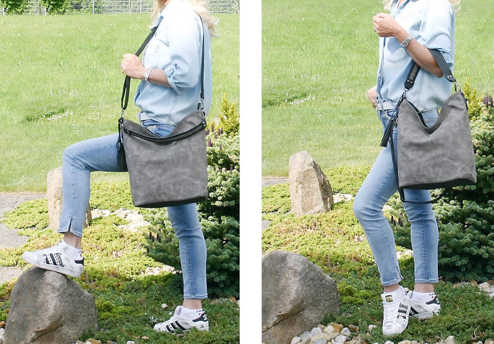 Jennifer Jones Modische Schultertasche Umhängetasche Grosser Shopper (Grau), Grau