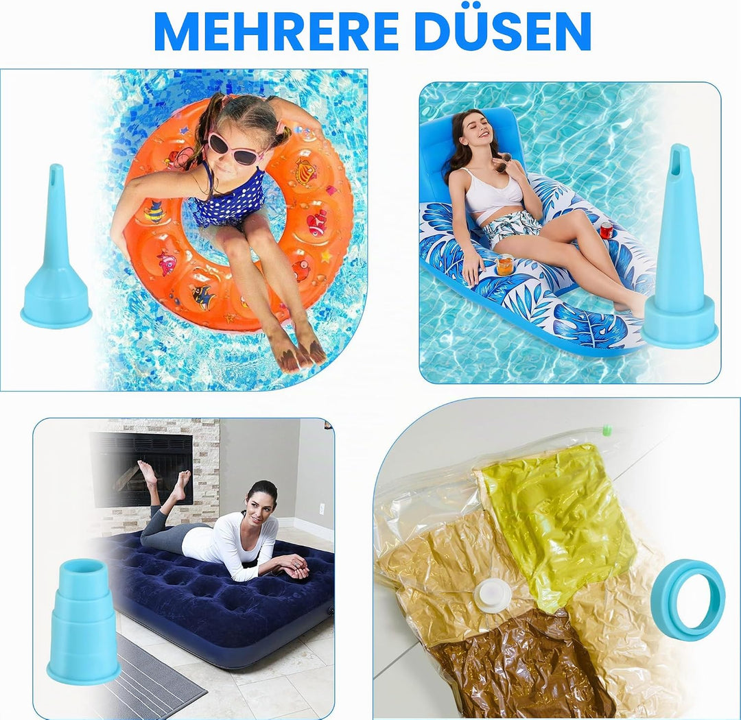 Elektrische Luftpumpe, 4000mAh Akku Elektrische Pumpe mit 4 Düsen für Luftmatratze, Matratze, Pool,