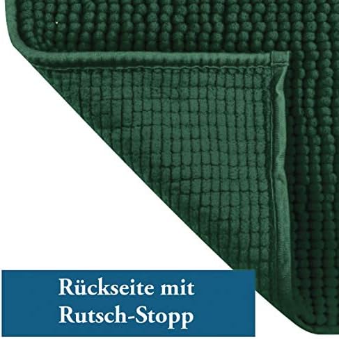 MSV Badteppich Badvorleger Duschvorleger Chenille Hochflor Badematte 60x90 cm – Dunkelgrün Dunkelgrü