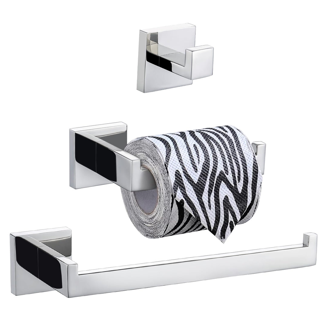 TURS 3-teilig Badezimmer-Zubehör-Set SUS 304 Edelstahl Toilettenpapierhalter Handtuch Gestell Robe H